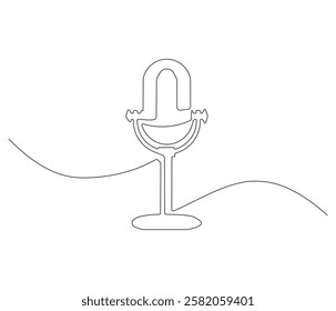 Continuous one line drawing of microphone. Single line drawing illustration of podcast microphone. Microphone concept vector art. Doodle line illustration.