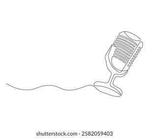 Continuous one line drawing of microphone. Single line drawing illustration of podcast microphone. Microphone concept vector art. Doodle line illustration.