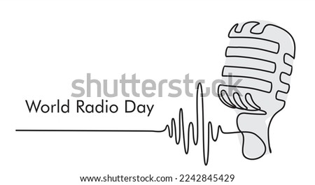 Continuous one line drawing of microphone. World radio day concept. Continuous line draw design graphic vector illustration.