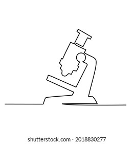 Continuous one line drawing a microscope for a school laboratory 
