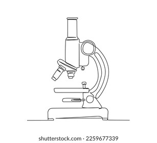 Continuous one line drawing of microscope. Simple illustration of microscope laboratory line art vector illustration.