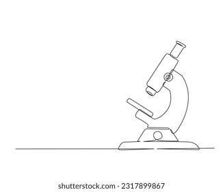 Continuous one line drawing microscope laboratory  Microscope line art vector illustration  Research   science   microbiology concept  Editable stroke 	