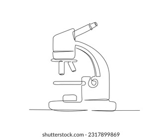 Continuous one line drawing of microscope laboratory. Microscope line art vector illustration. Research and science , microbiology concept. Editable stroke.	