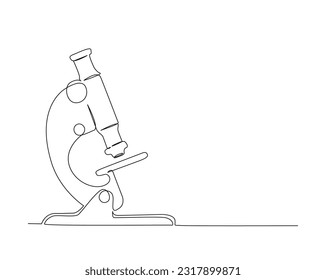 Continuous one line drawing of microscope laboratory. Microscope line art vector illustration. Research and science , microbiology concept. Editable stroke.	