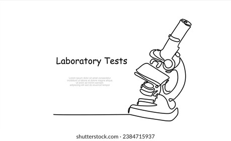 Continuous one line drawing of microscope laboratory. Laboratory tests. Microscope line art vector illustration. Research and science , microbiology concept. Editable stroke.