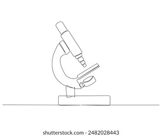 Continuous one line drawing of microscope. One line drawing illustration of microscope laboratory. Research and science, microbiology concept line art. Editable outline.