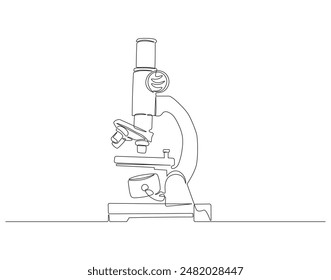 Continuous one line drawing of microscope. One line drawing illustration of microscope laboratory. Research and science, microbiology concept line art. Editable outline.