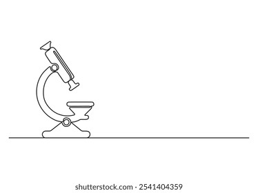 Desenho contínuo de uma linha de microscópio. Ilustração de desenho de linha única de microscópio laboratório Pesquisa e ciência microbiologia conceito de ilustração vetorial