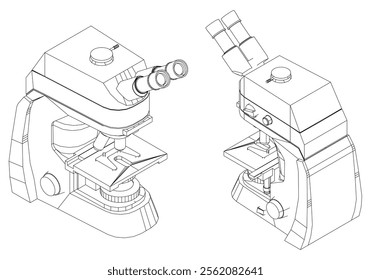 Continuous one line drawing of microscope. Simple illustration of microscope laboratory line art vector illustration.