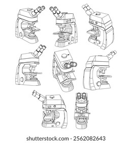 Continuous one line drawing of microscope. Simple illustration of microscope laboratory line art vector illustration.