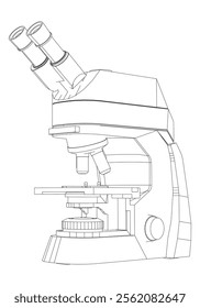 Continuous one line drawing of microscope. Simple illustration of microscope laboratory line art vector illustration.