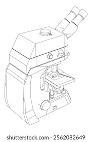 Continuous one line drawing of microscope. Simple illustration of microscope laboratory line art vector illustration.