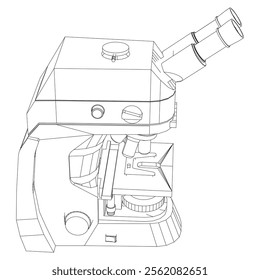 Continuous one line drawing of microscope. Simple illustration of microscope laboratory line art vector illustration.