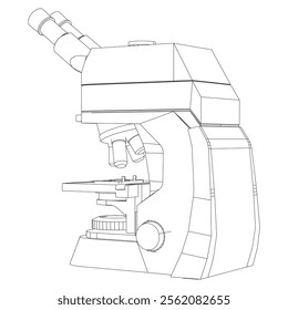 Continuous one line drawing of microscope. Simple illustration of microscope laboratory line art vector illustration.