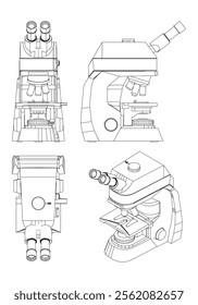 Continuous one line drawing of microscope. Simple illustration of microscope laboratory line art vector illustration.