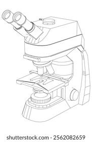 Continuous one line drawing of microscope. Simple illustration of microscope laboratory line art vector illustration.