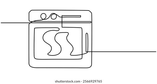 Continuous one line drawing of microwave oven. Isolated on a white background. Linear stylized. Vector illustration, Single one line drawing microwave. Cooking utensil concept. Continuous line draw.