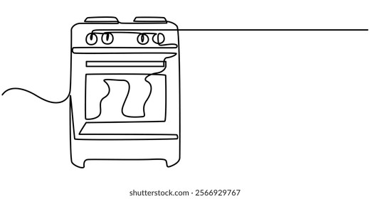 Continuous one line drawing of microwave oven. Isolated on a white background. Linear stylized. Vector illustration, Single one line drawing microwave. Cooking utensil concept. Continuous line draw.