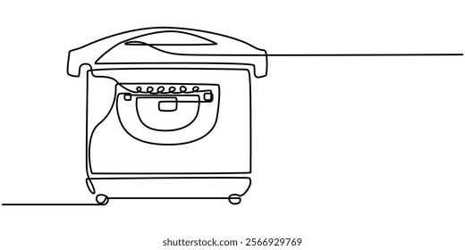 Continuous one line drawing of microwave oven. Isolated on a white background. Linear stylized. Vector illustration, Single one line drawing microwave. Cooking utensil concept. Continuous line draw.