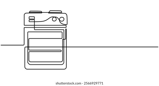 Continuous one line drawing of microwave oven. Isolated on a white background. Linear stylized. Vector illustration, Single one line drawing microwave. Cooking utensil concept. Continuous line draw.