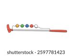 Continuous one line drawing a mini golf stick and some colorful golf balls. A set of equipment is prepared. Focus on sports. Game. National Mini Golf Day. Single line draw design vector illustration