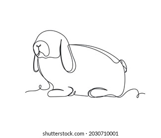 Continuous one line drawing of mini rabbit icon in silhouette on a white background. Linear stylized.