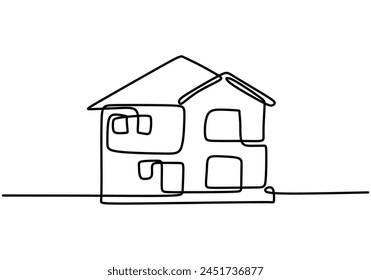 Dibujo continuo de una línea de una casa en miniatura