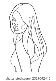 Kontinuierliche Zeichnung einer Linie von minimalistischer Frau. Vektorgrafik.