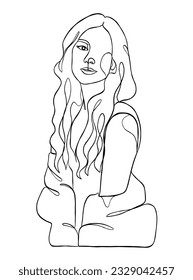 Kontinuierliche Zeichnung einer Linie von minimalistischer Frau. Vektorgrafik.