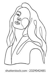 Kontinuierliche Zeichnung einer Linie von minimalistischer Frau. Vektorgrafik.