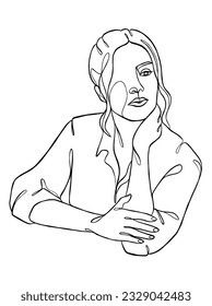 Kontinuierliche Zeichnung einer Linie von minimalistischer Frau. Vektorgrafik.