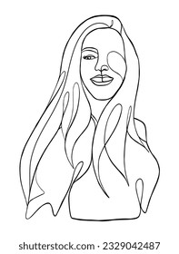 Dibujo continuo de una línea de mujer minimalista. Ilustración vectorial.