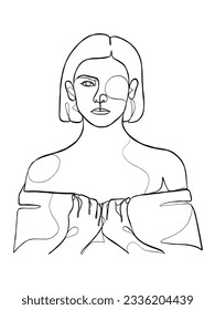 Kontinuierliche Zeichnung einer Linie von minimalistischer Frau. Vektorgrafik.