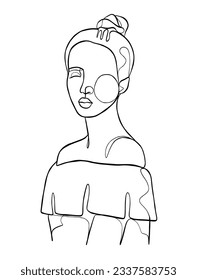 Kontinuierliche Zeichnung einer Linie von minimalistischer Frau. Vektorgrafik.