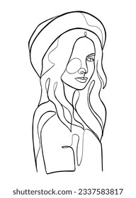 Kontinuierliche Zeichnung einer Linie von minimalistischer Frau. Vektorgrafik.