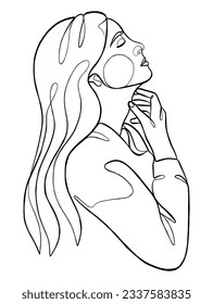 Kontinuierliche Zeichnung einer Linie von minimalistischer Frau. Vektorgrafik.