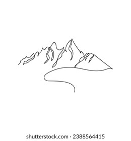 Continuous one line drawing of minimalist mountain outline vector art illustration