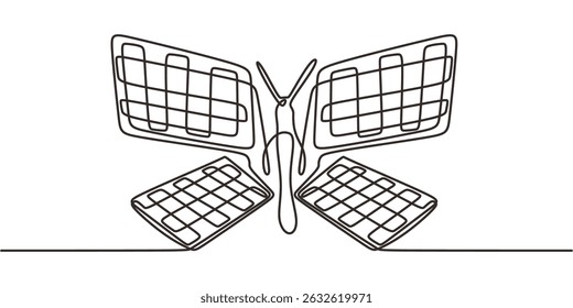 Icono de satélite minimalista de dibujo continuo de una línea. Comunicación de la Tecnología Espacial. Conexión global.