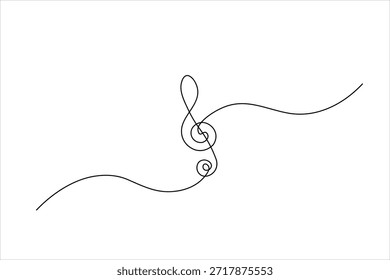 Continuous one line drawing of a minimalist treble clef. Artistic thin line design for music, melody, and sound concepts on white background.
