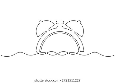 Dibujo continuo de una línea de icono de contorno de reloj de alarma minimalista