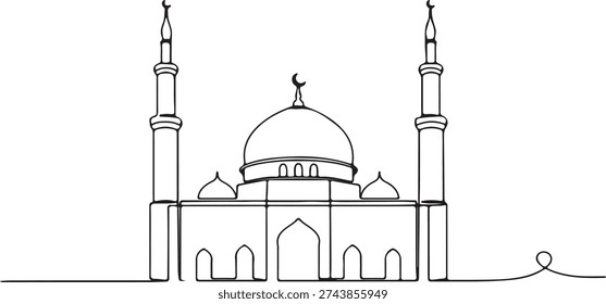 Continuous One Line Drawing of a Minimalist Islamic Mosque