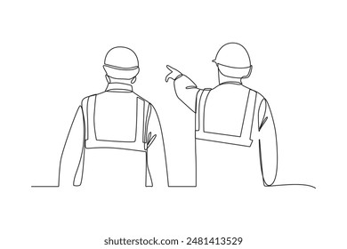 Continuous one line drawing of a mining supervisor is coordinating in the field. Woman digging and mining for treasure chest in underground tunnel. Single line draw design vector