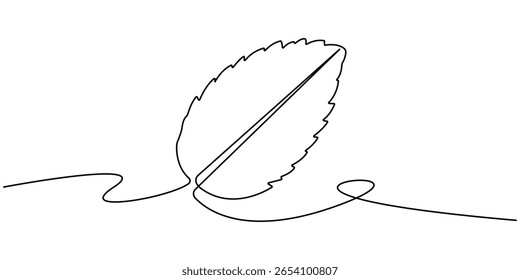 Desenho contínuo de uma linha de menta. Ilustração de vetor de estilo moderno em fundo isolado, Mint, spearmint vetor illustration.Background para design de rótulo. Um desenho artístico de linha contínua. 
