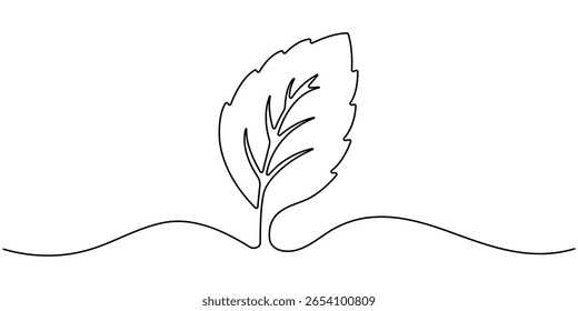 Desenho contínuo de uma linha de menta. Ilustração de vetor de estilo moderno em fundo isolado, Mint, spearmint vetor illustration.Background para design de rótulo. Um desenho artístico de linha contínua. 