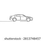 Continuous one line drawing of modern car. One line drawing illustration of modern automobile. Modern vehicle concept single line. Editable outline

