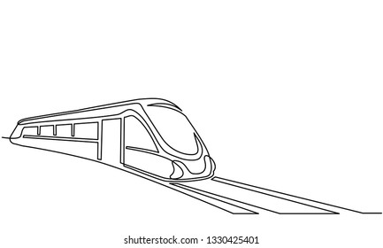 Continuous One Line Drawing. Modern High Speed Passenger Commuter Train. Vector Illustration