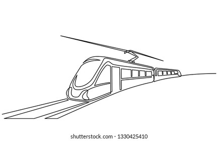 Continuous One Line Drawing. Modern High Speed Passenger Commuter Train. Vector Illustration