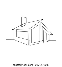 Continuous one line drawing Modern house logo vector isolated white background