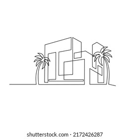 Continuous one line drawing Modern house logo vector isolated white background