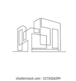 Continuous one line drawing Modern house logo vector isolated white background